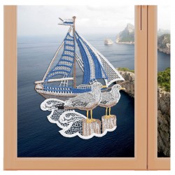 Fensterbild maritim Motiv "Segelschiff" echte Plauener Spitze