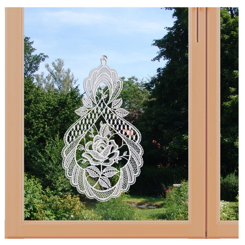 Allzeit-Fensterbild Rosentraum traditionelle Plauener Luftspitze weiß